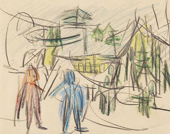 Kirchner, Ernst Ludwig - Davoser Landschaft mit Figuren