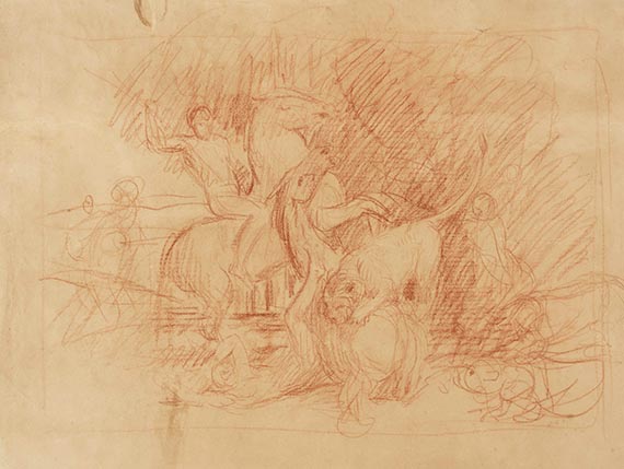 Marées, Hans von - Löwenjagd (verso: Weiblicher Akt)