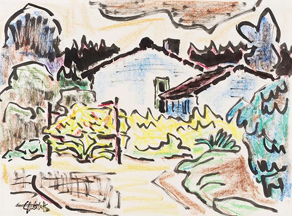 Karl Schmidt-Rottluff - H&auml;user hinter Gartenzaun